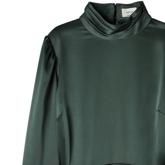 (SOLD) ARITZIA Wilfred Baja Satin Long Sleeve Mock-Neck Midi Maxi Dress Scarab 0 - Picture 4 of 12